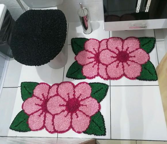 Tapetes Frufru Banheiro Flor Rosa Claro Antiderrapante