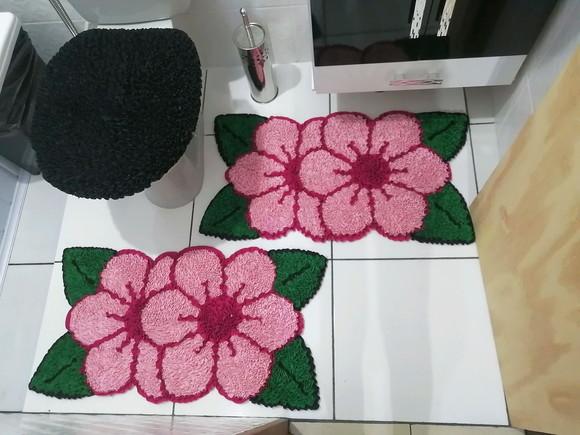 Tapetes Frufru Banheiro Flor Rosa Claro Antiderrapante