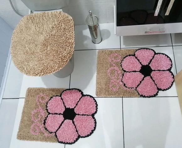 Tapetes Frufru Banheiro Flor Rosa Claro Antiderrapante