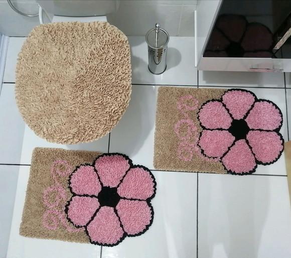 Tapetes Frufru Banheiro Flor Rosa Claro Antiderrapante