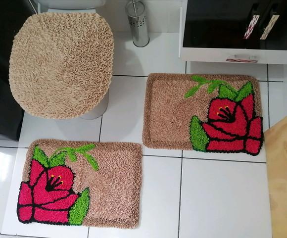 Tapetes Frufru Banheiro Flor Rosa Pink Antiderrapante