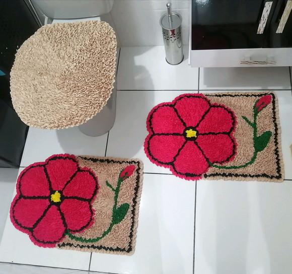 Tapetes Frufru Banheiro Flor Rosa Pink Antiderrapante