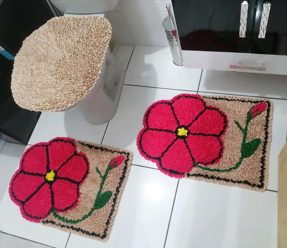 Tapetes Frufru Banheiro Flor Rosa Pink Antiderrapante