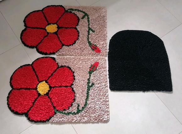 Tapetes Frufru Banheiro Flor Vermelha Antiderrapante