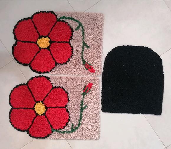 Tapetes Frufru Banheiro Flor Vermelha Antiderrapante