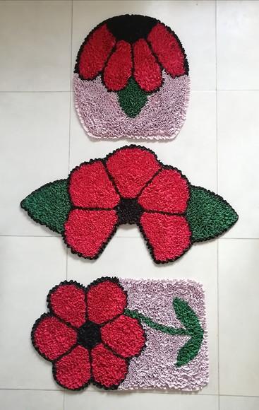 Tapetes Frufru Banheiro Flor Vermelha Antiderrapante