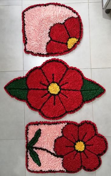 Tapetes Frufru Banheiro Flor Vermelha Antiderrapante