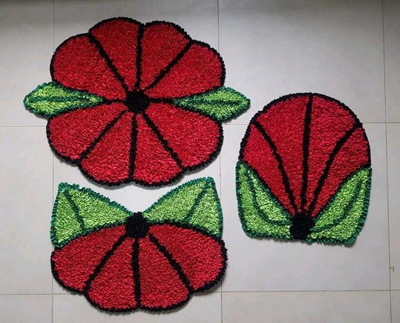 Tapetes Frufru Banheiro Flor Vermelha Antiderrapante