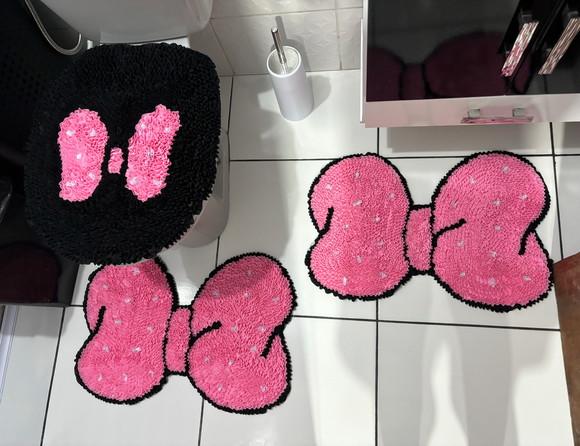 Tapetes Frufru Banheiro Laço Rosa Claro Antiderrapante
