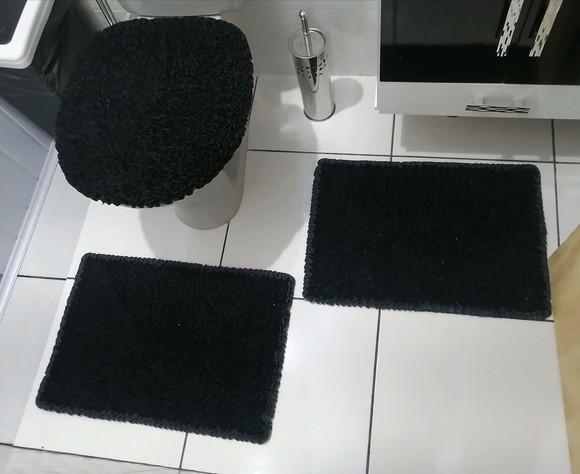 Tapetes Frufru Banheiro Preto Antiderrapante