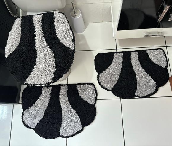 Tapetes Frufru Banheiro Preto e Cinza Antiderrapante