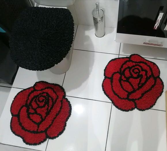 Tapetes Frufru Banheiro Rosas Antiderrapante