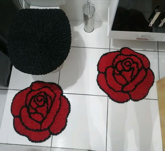 Tapetes Frufru Banheiro Rosas Antiderrapante