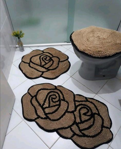 Tapetes Frufru Banheiro Rosas Bege Antiderrapante