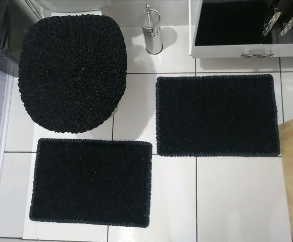 Tapetes Frufru Banheiro Preto Antiderrapante