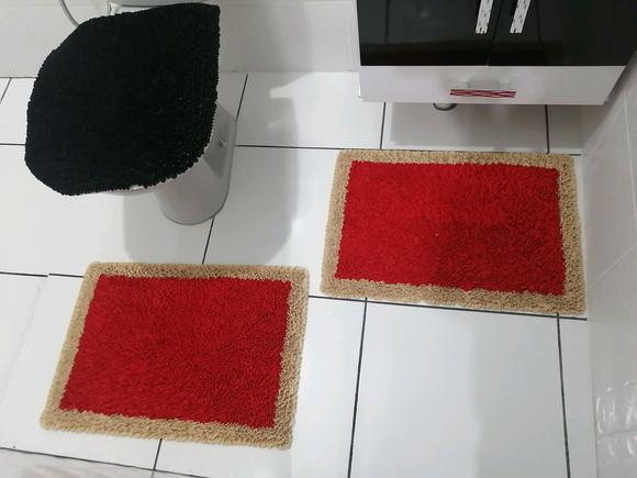 Tapetes Frufru Banheiro Vermelho Antiderrapante