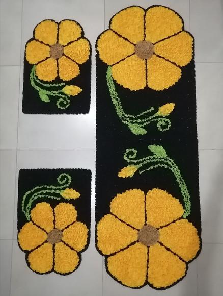 Tapetes Frufru Cozinha Flor Amarela Antiderrapante