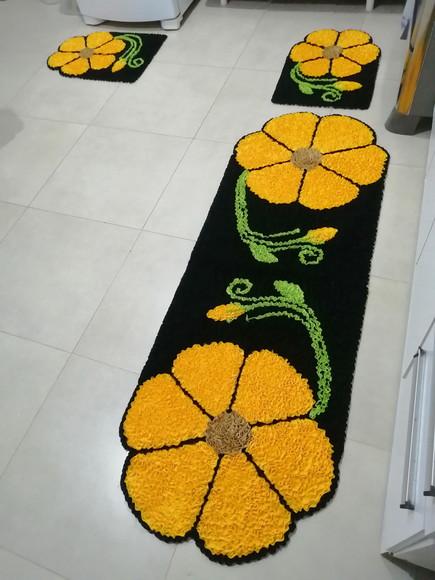 Tapetes Frufru Cozinha Flor Amarela Antiderrapante