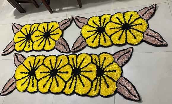 Tapetes Frufru Cozinha Flor Amarela 1m40cm Antiderrapante