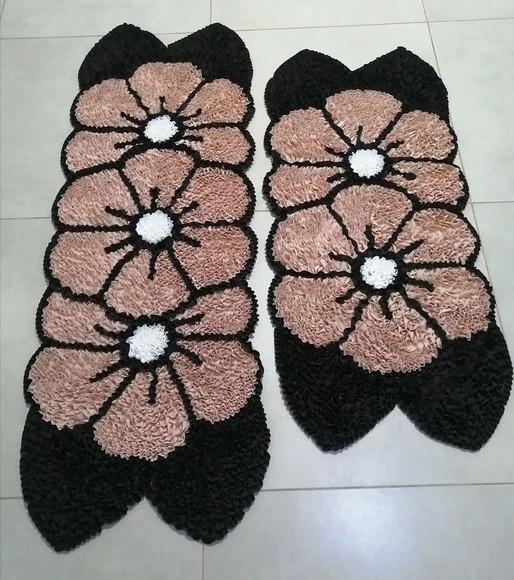 Tapetes Frufru Cozinha Flor Bege Antiderrapante