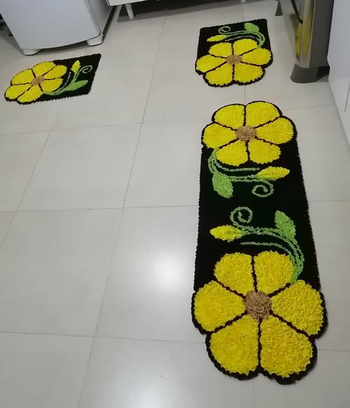 Tapetes Frufru Cozinha Flor Amarela Antiderrapante