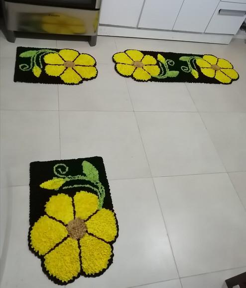 Tapetes Frufru Cozinha Flor Amarela Antiderrapante