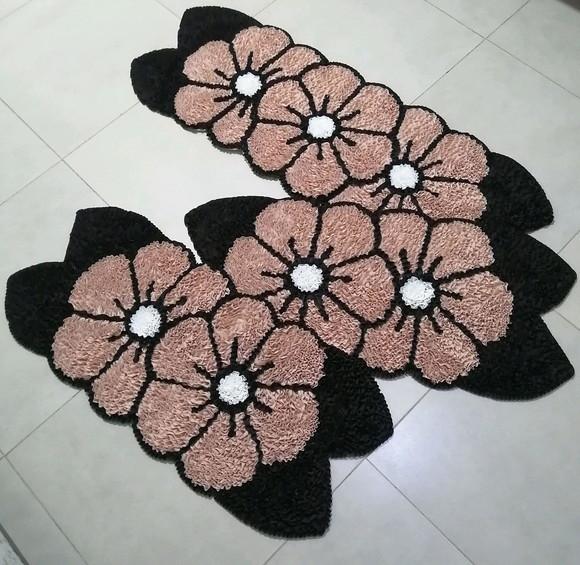 Tapetes Frufru Cozinha Flor Bege Antiderrapante