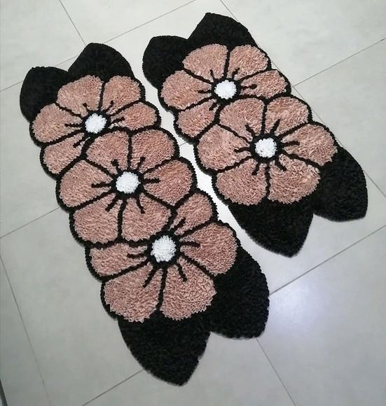 Tapetes Frufru Cozinha Flor Bege Antiderrapante