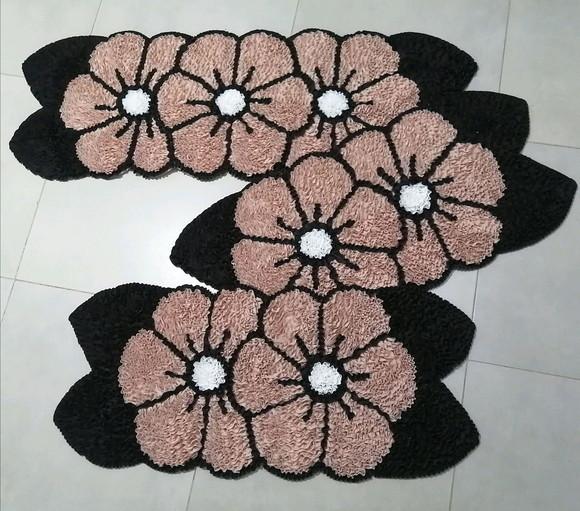 Tapetes Frufru Cozinha Flor Bege Antiderrapante