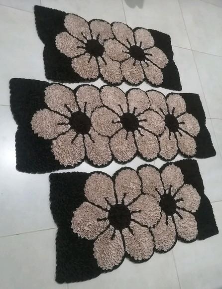 Tapetes Frufru Cozinha Flor Bege Antiderrapante