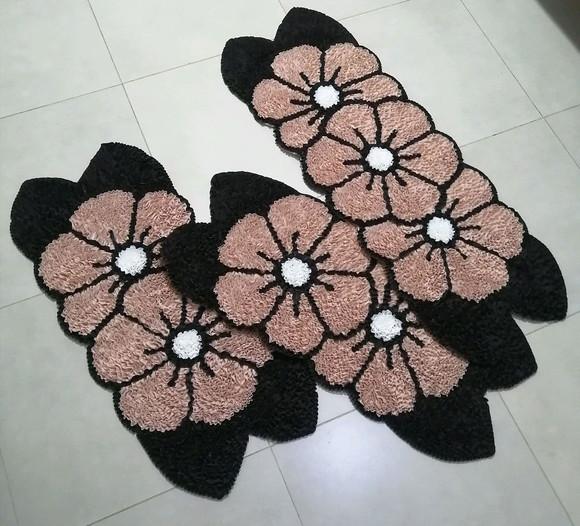 Tapetes Frufru Cozinha Flor Bege Antiderrapante