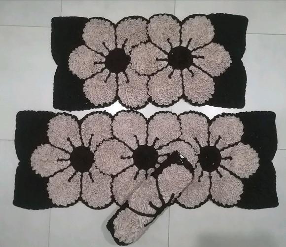 Tapetes Frufru Cozinha Flor Bege Antiderrapante