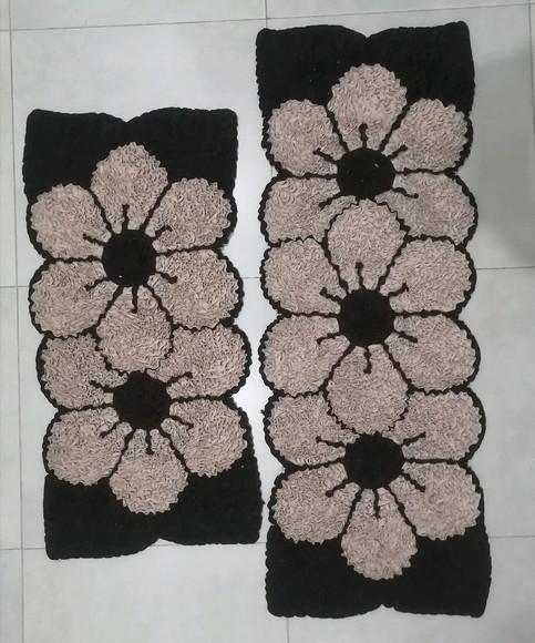 Tapetes Frufru Cozinha Flor Bege Antiderrapante