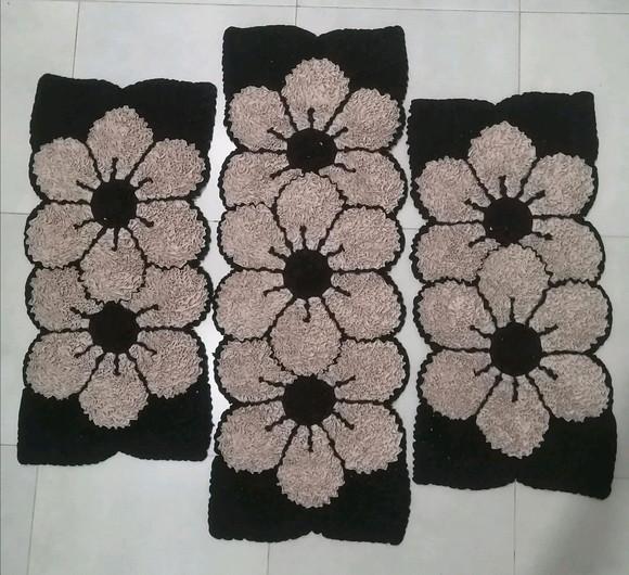 Tapetes Frufru Cozinha Flor Bege Antiderrapante