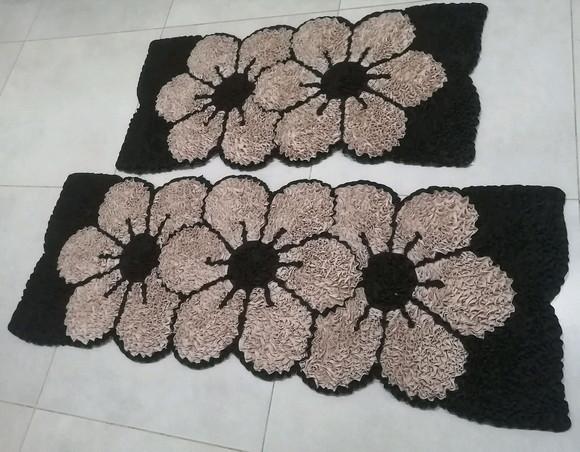Tapetes Frufru Cozinha Flor Bege Antiderrapante