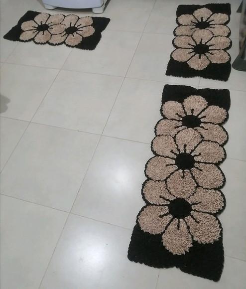 Tapetes Frufru Cozinha Flor Bege Antiderrapante