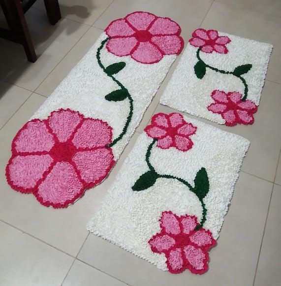 Tapetes Frufru Cozinha Flor Rosa Claro Antiderrapante