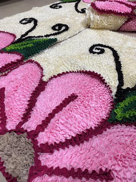 Tapetes Frufru Cozinha Flor Rosa Claro 4 Pçs Antiderrapante