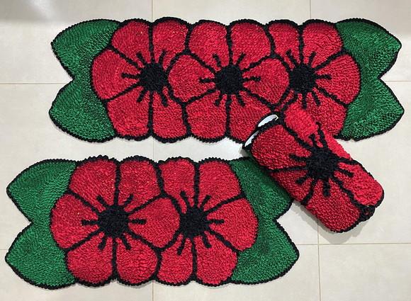 Tapetes Frufru Cozinha Flor Vermelha Antiderrapante