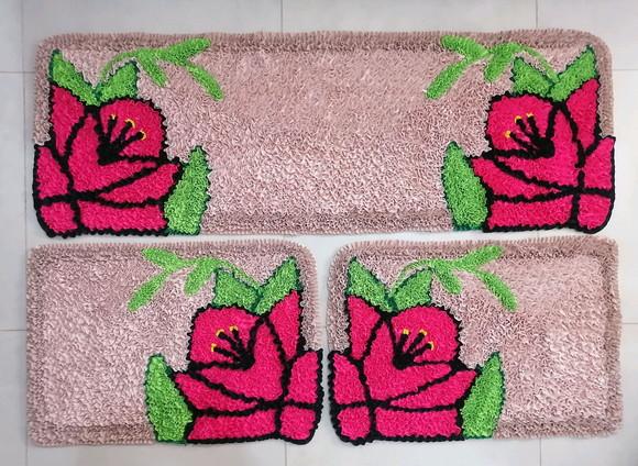 Tapetes Frufru Cozinha Flor Rosa Pink Antiderrapante