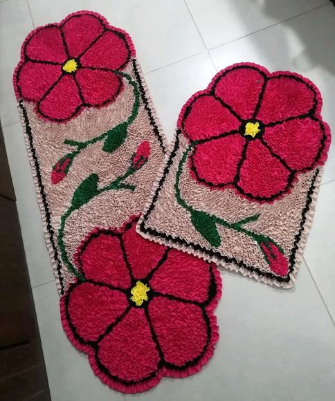Tapetes Frufru Cozinha Flor Rosa Pink Antiderrapante