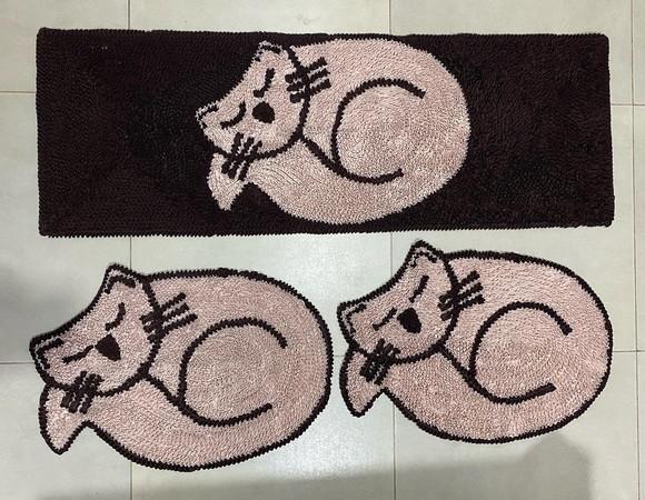 Tapetes Frufru Cozinha Gatos Bege 1m20cm Antiderrapante