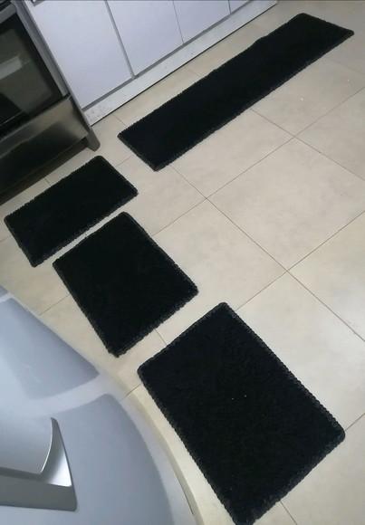 Tapetes Frufru Cozinha Preto Antiderrapante