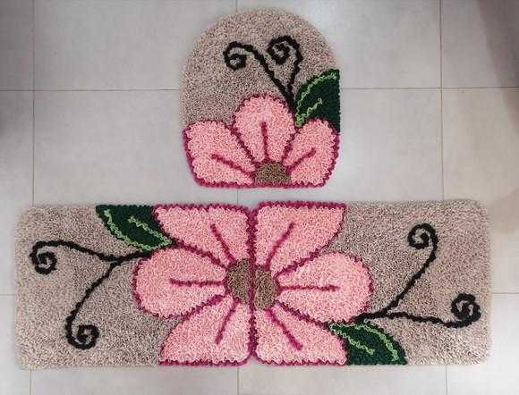 Tapetes Frufru de Banheiro Flor Rosa Antiderrapante