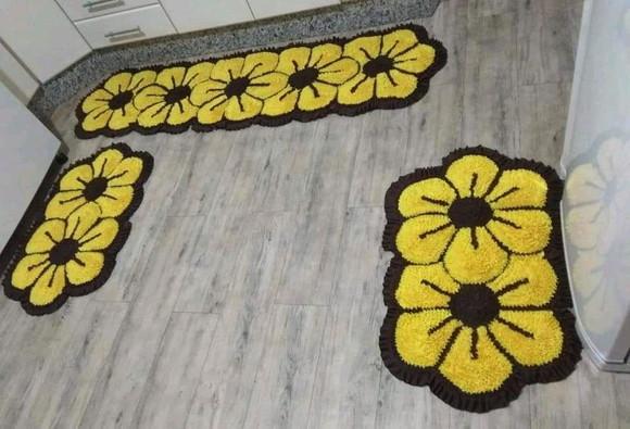 Tapetes Frufru Flor Amarela 1m80cm Antiderrapante