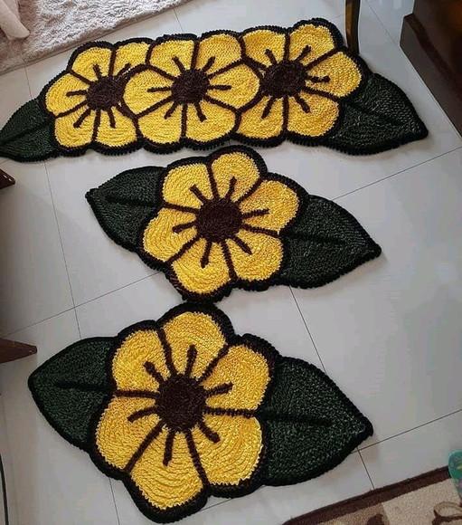 Tapetes Frufru Flor Amarela Antiderrapante