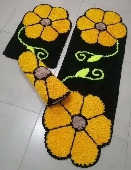 Tapetes Frufru Flor Amarela Antiderrapante