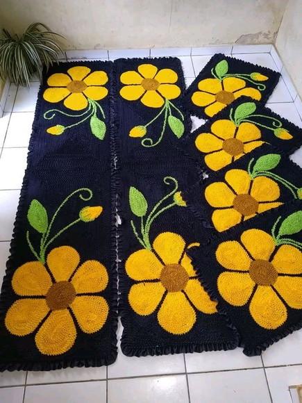 Tapetes Frufru Flor Amarela Antiderrapante