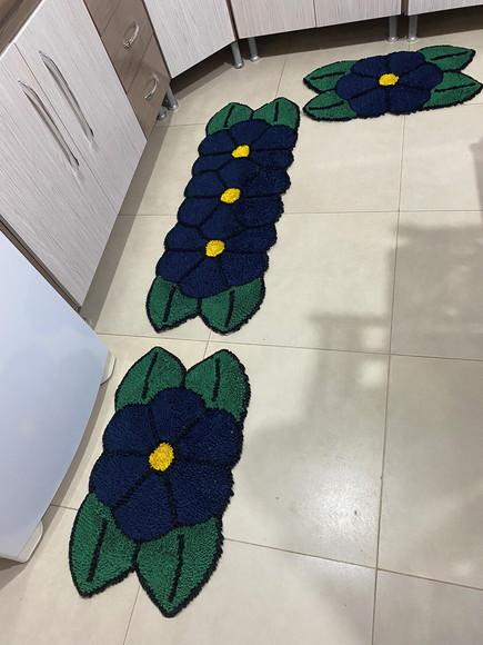 Tapetes Frufru Flor Azul Antiderrapante