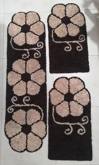 Tapetes Frufru Flor Bege 1m50cm Pequenos 80cm Antiderrapante